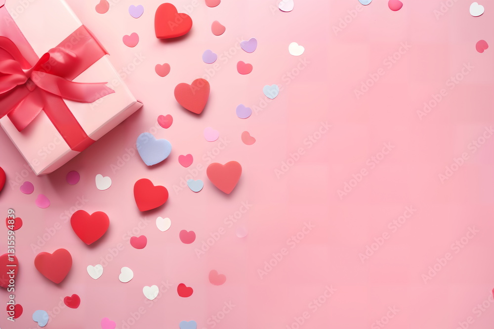 valentines day tabletop decoration with paper hearts and gift box valentines day tabletop decoration with paper hearts and gift box