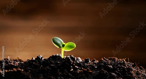 Seed germinating, plant coming out off soil and growing in sunlight, new life concept, plant growing in soil, new plant growing from seed in soil, baby sapling from seed in soil time-lapse video