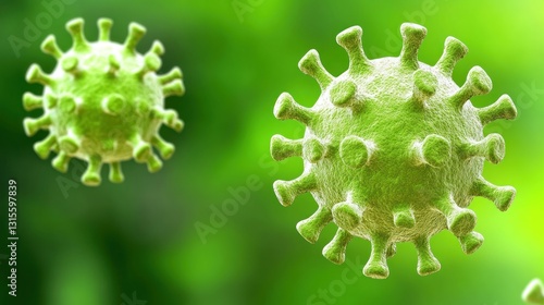 Coronavirus cell close-up against blurred green. Use for medical or scientific purpose