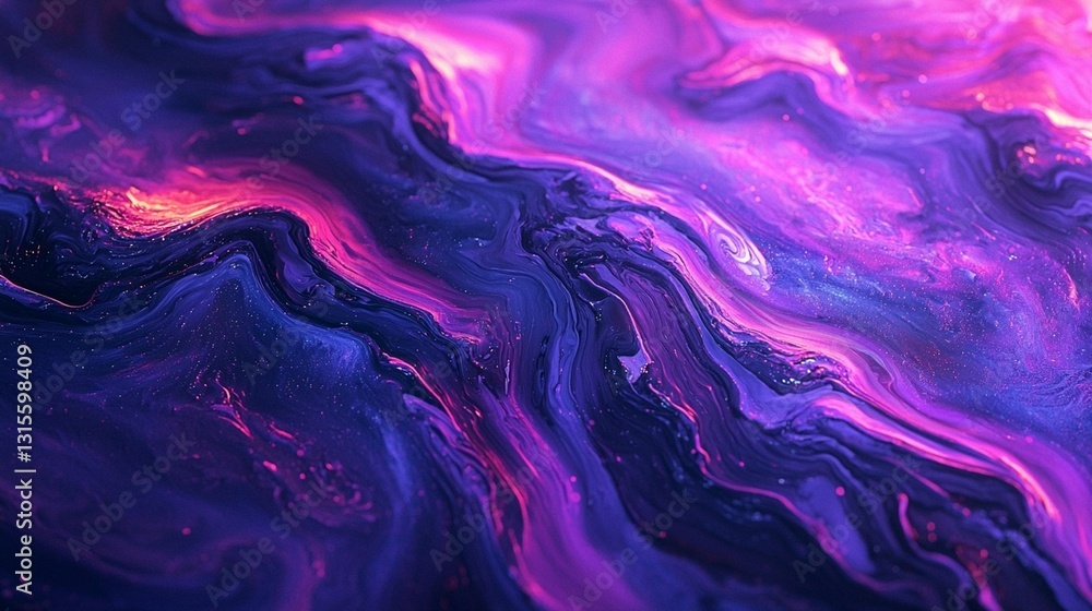 Abstract purple and pink liquid swirls with glowing particles. Abstract purple and pink liquid swirls with glowing particles.