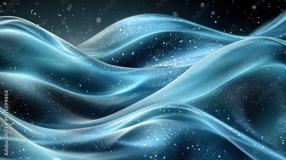 Obraz premium Abstract blue liquid waves with sparkling particles