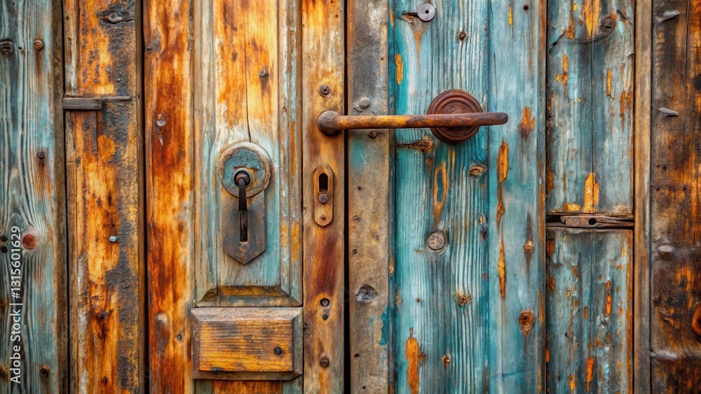 An old wooden door with a rusty handle and faded paint, creaking in the wind , rustic, old wood, rustic, old wood An old wooden door with a rusty handle and faded paint, creaking in the wind , rustic, old wood, rustic, old wood