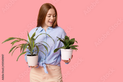 Pretty young woman with hou...