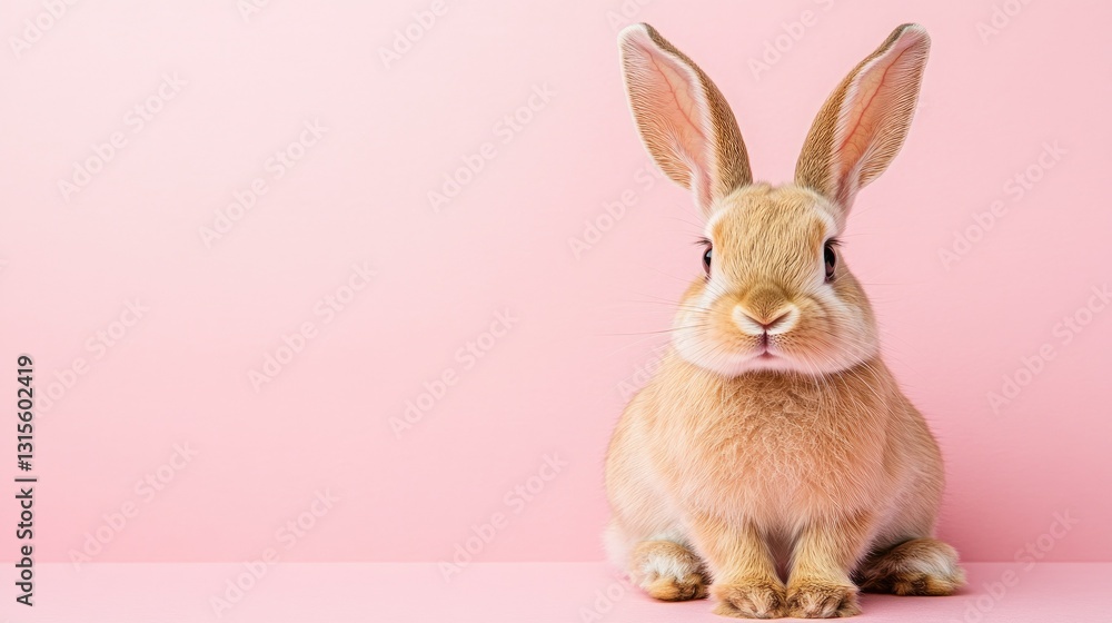 Fototapeta premium Photo of a little bunny, on a soft pink background Easter theme