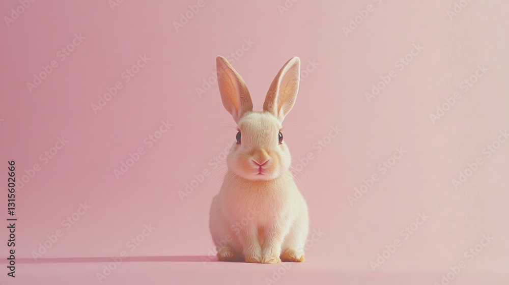 Obraz premium Photo of a little bunny, on a soft pink background Easter theme