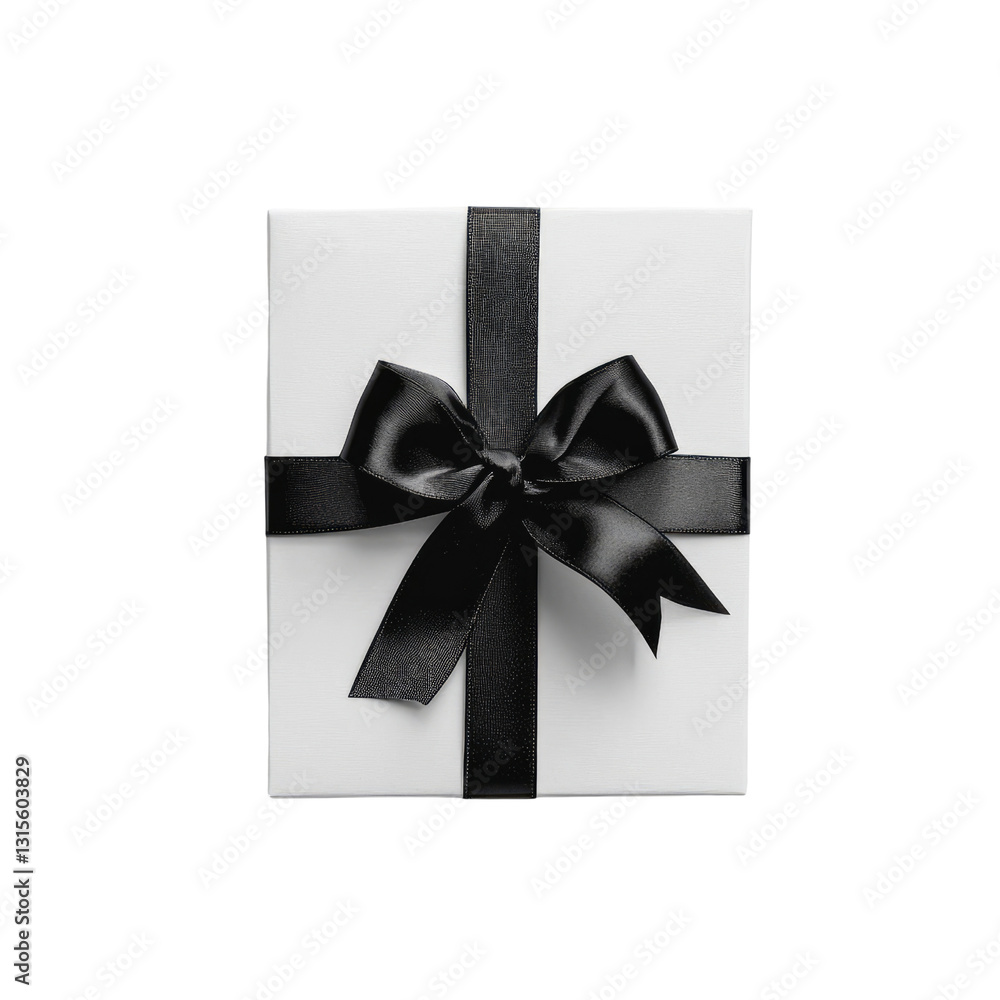 Elegant White Gift Box with Black Ribbon Perfect for Celebrations, Birthdays, and Special Occasions Elegant White Gift Box with Black Ribbon Perfect for Celebrations, Birthdays, and Special Occasions