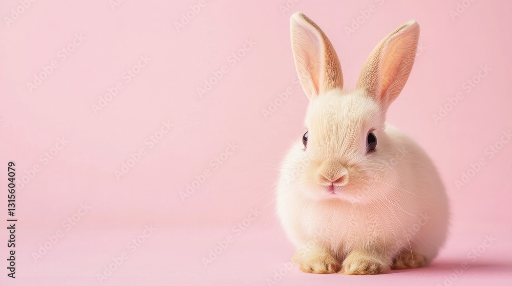 Fototapeta premium Photo of a little bunny, on a soft pink background Easter theme