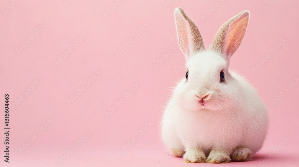 Fototapeta premium Photo of a little bunny, on a soft pink background Easter theme