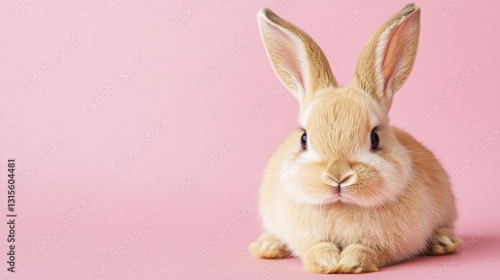 Fototapeta premium Photo of a little bunny, on a soft pink background Easter theme