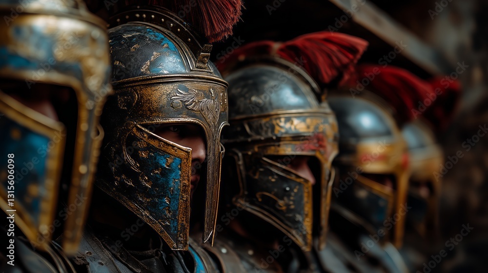 Fototapeta premium Roman legionary soldiers brave, strong, merciless. Discipline and order, honor, valor and courage.