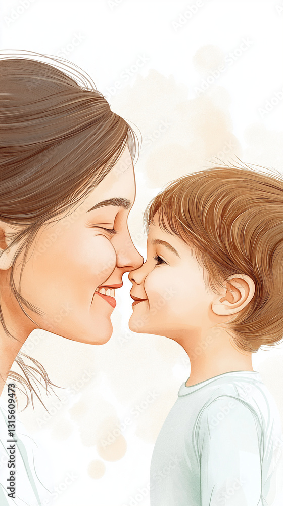 Loving mother gently touching nose with young daughter, radiating warmth and intimate family connection, expressing pure emotional closeness between parent and child Loving mother gently touching nose with young daughter, radiating warmth and intimate family connection, expressing pure emotional closeness between parent and child