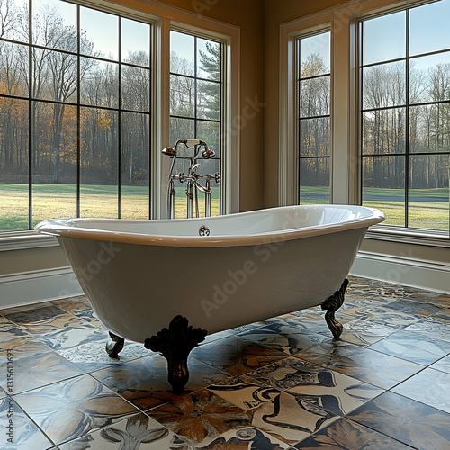 Luxurious corner tub with large windows