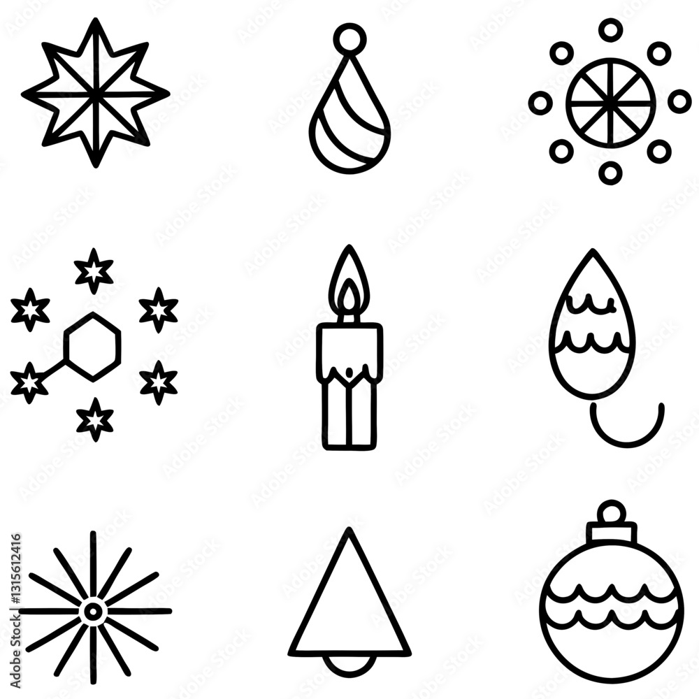 Fototapeta premium Christmas and new year icons set vector illustrations. festive, décor elements