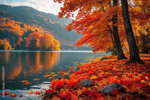 Serene Autumn Foliage at Lake Balaton in Picturesque Countryside