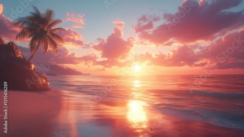 Tropical sunset beach paradise
