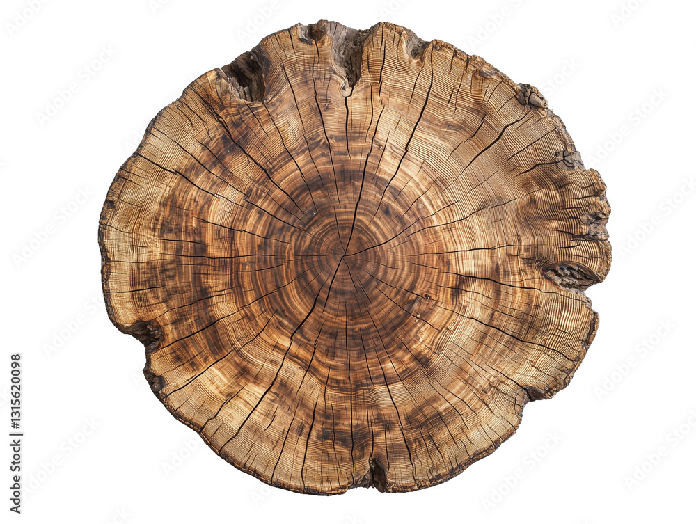 Round cross-section of aged oak tree showcasing growth rings Round cross-section of aged oak tree showcasing growth rings