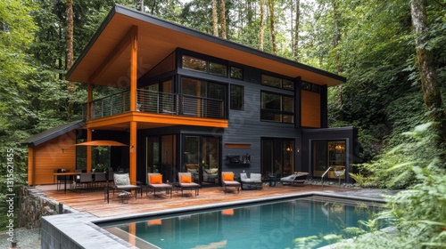 Wallpaper Mural Contemporary two-story home with an infinity pool, minimalist outdoor decor, and floor-to-ceiling windows Torontodigital.ca