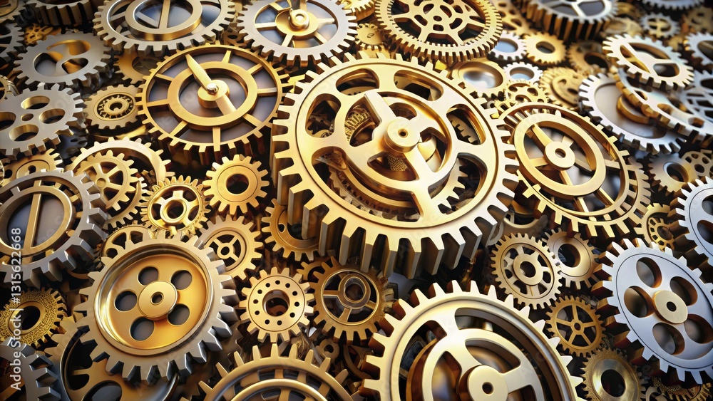 Massive gear system powered by mechanical components representing industrial engineering and innovation Massive gear system powered by mechanical components representing industrial engineering and innovation