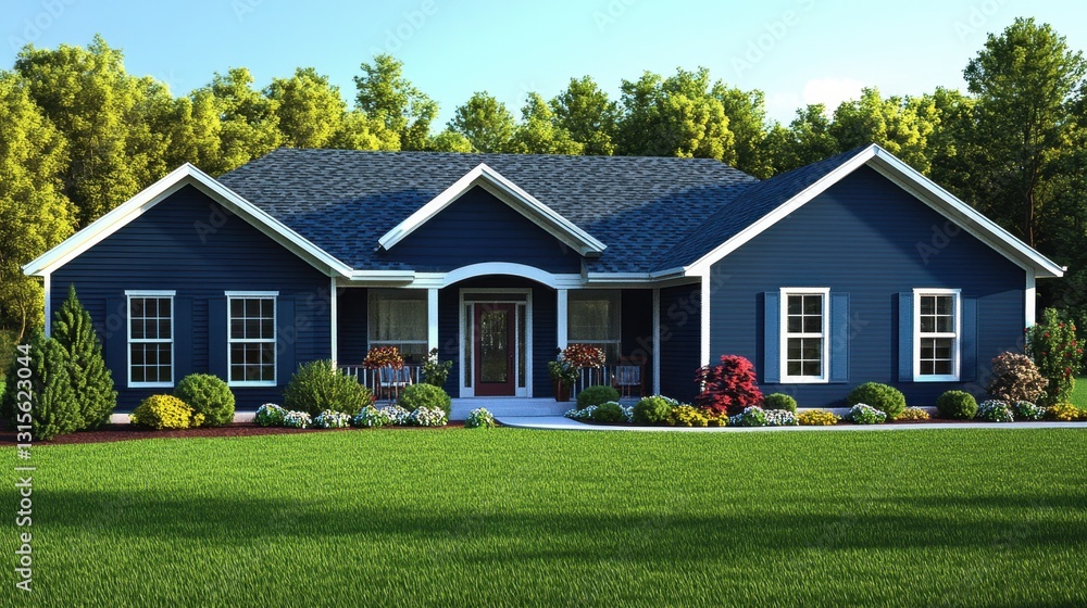 Cozy suburban home layout with a welcoming front porch, a large master bedroom, and a backyard patio Cozy suburban home layout with a welcoming front porch, a large master bedroom, and a backyard patio