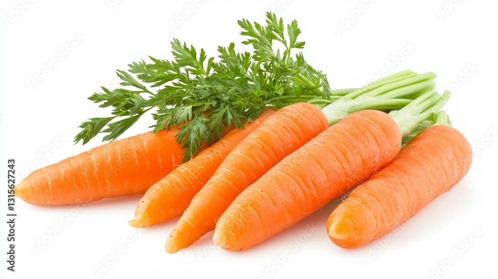 Fresh, orange carrots with green tops, isolated on white background. Fresh, orange carrots with green tops, isolated on white background.
