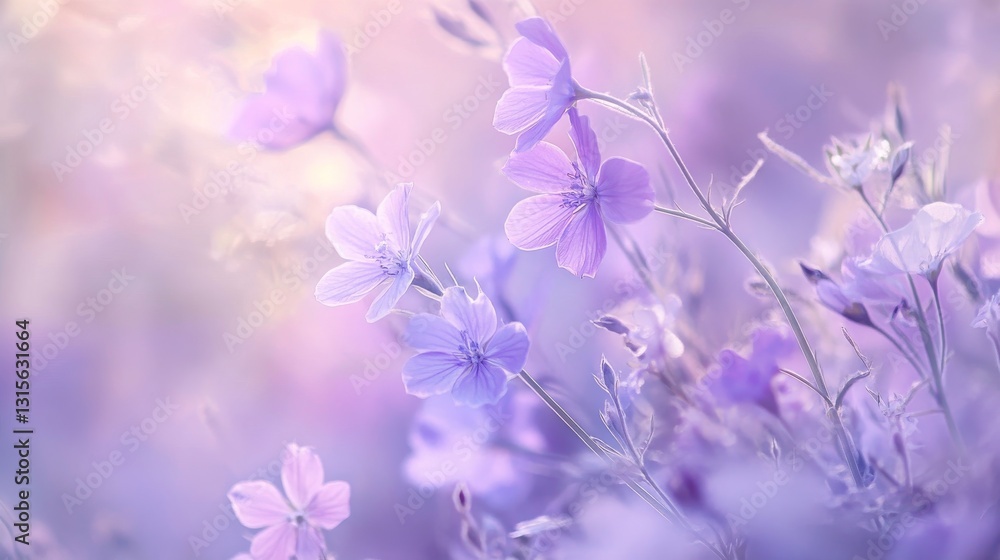 Delicate wildflowers in muted lavender and cream tones, impressionistic blurred composition with natural depth, soft morning light filtering through petals, ethereal garden scene with subtle color Delicate wildflowers in muted lavender and cream tones, impressionistic blurred composition with natural depth, soft morning light filtering through petals, ethereal garden scene with subtle color