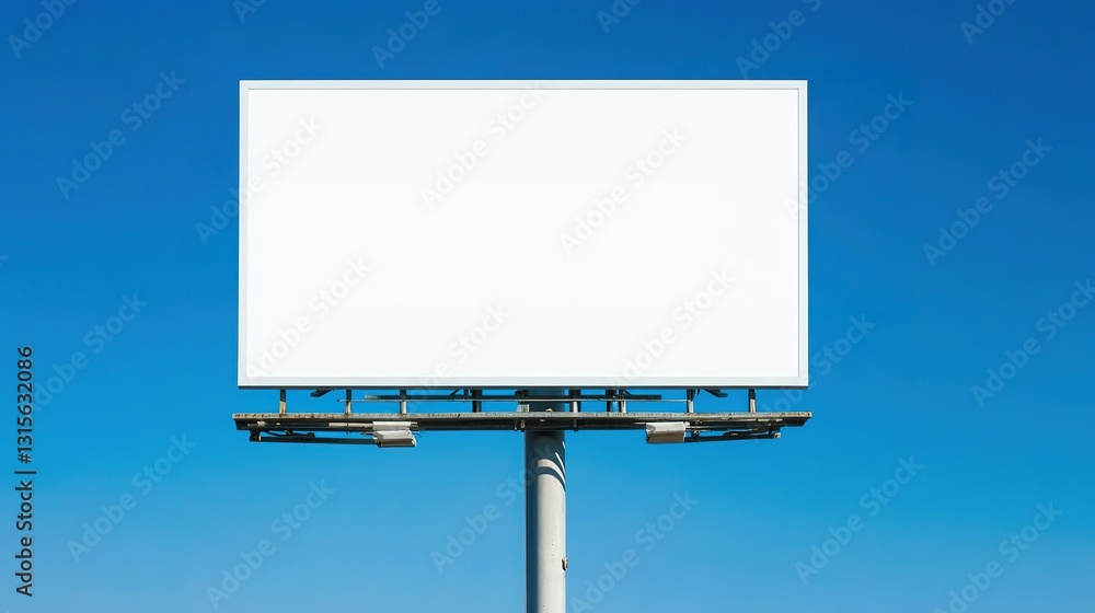 Obraz premium An empty billboard stands against a clear and bright blue sky