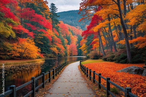 Vibrant Autumn Scenery at Lake Balaton with Colorful Foliage and Scenic Pathways