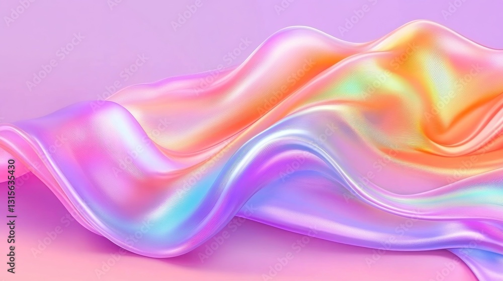Fototapeta premium Flowing iridescent fabric on a pastel background for luxury, design and art projects