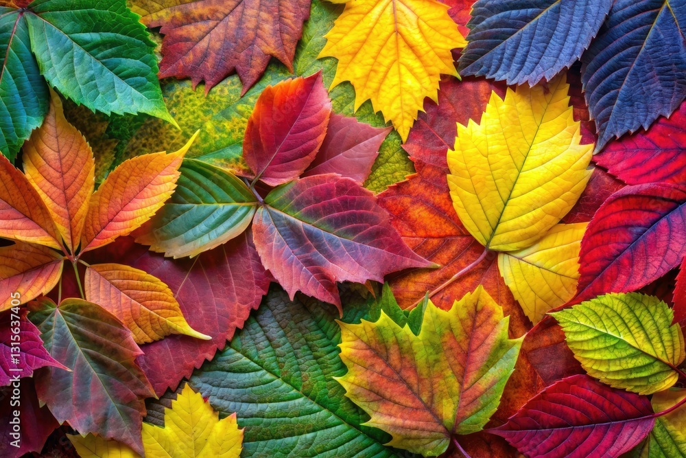 Vibrant Multicolored Autumn Leaves Texture Background, Rich Foliage, Copy Space, Fall Design, Nature Photography Vibrant Multicolored Autumn Leaves Texture Background, Rich Foliage, Copy Space, Fall Design, Nature Photography