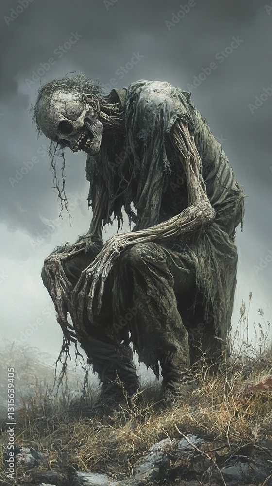 Fototapeta premium Digital Painting: A Figure of Despair and Decay
