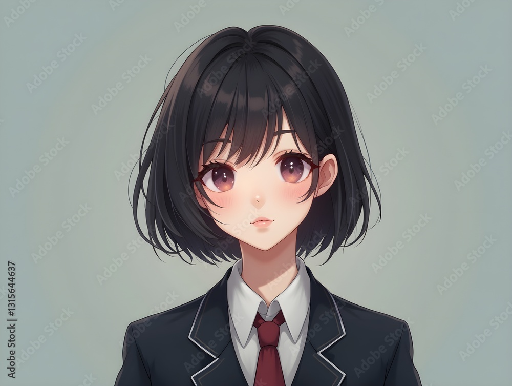AI generated a young chinese high school student girl with short hair in a school uniform AI generated a young chinese high school student girl with short hair in a school uniform