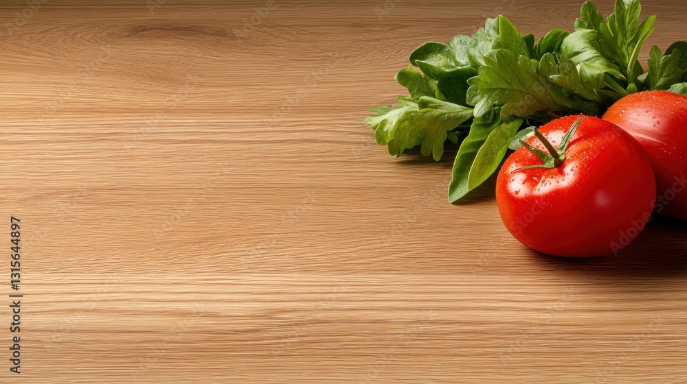 Fresh tomatoes and herbs on a wooden table. Ideal for food blogs, recipes, or culinary publications Fresh tomatoes and herbs on a wooden table. Ideal for food blogs, recipes, or culinary publications