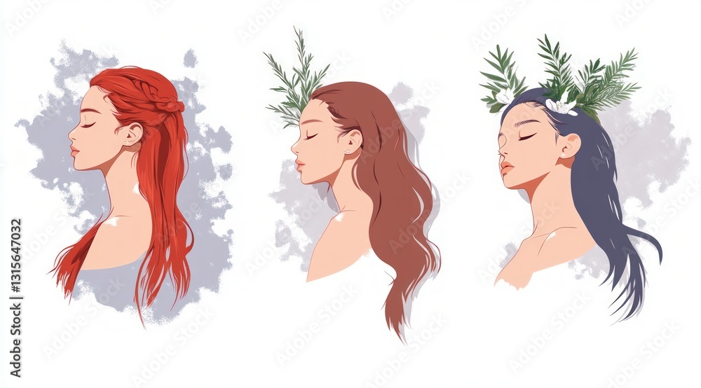 Serene Women Pastel Illustration Long Hair Feminine Beauty Calm Tranquil Dreamy Rel Serene Women Pastel Illustration Long Hair Feminine Beauty Calm Tranquil Dreamy Rel