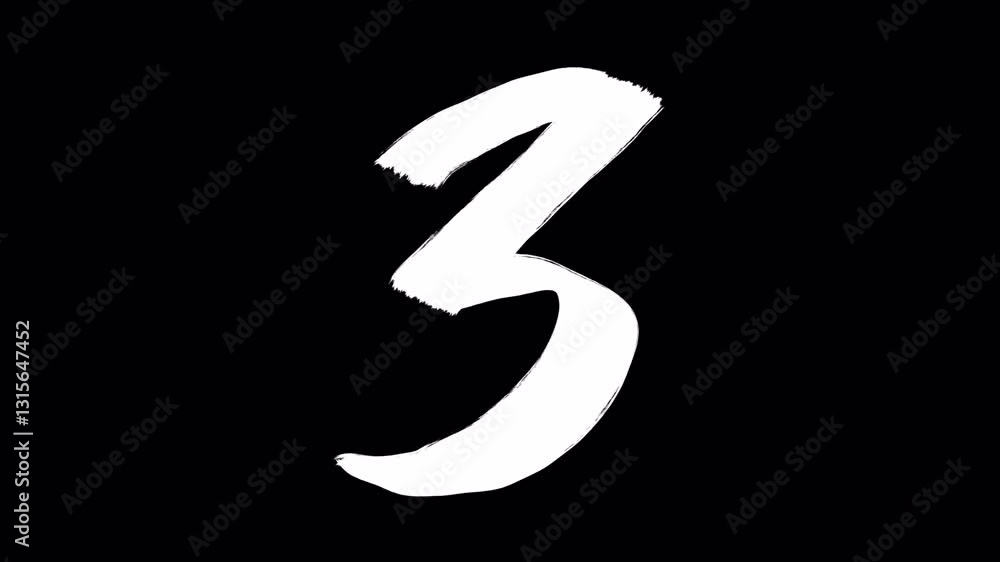 Hand drawn brush animation of number 3 in 4K. Animated handwritten number with smooth brush stroke, isolated on transparent background with alpha channel Hand drawn brush animation of number 3 in 4K. Animated handwritten number with smooth brush stroke, isolated on transparent background with alpha channel