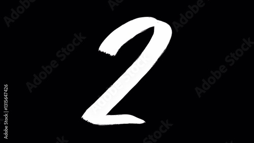 Hand drawn brush animation of number 2 in 4K. Animated handwritten number with smooth brush stroke, isolated on transparent background with alpha channel