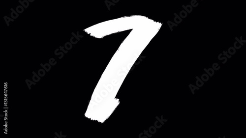 Hand drawn brush animation of number 7 in 4K. Animated handwritten number with smooth brush stroke, isolated on transparent background with alpha channel