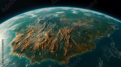 Fototapeta Naklejka Na Ścianę i Meble -  A beautiful rendering of a unique earthlike planet from space