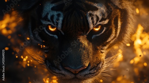 Fierce tiger in fiery explosion