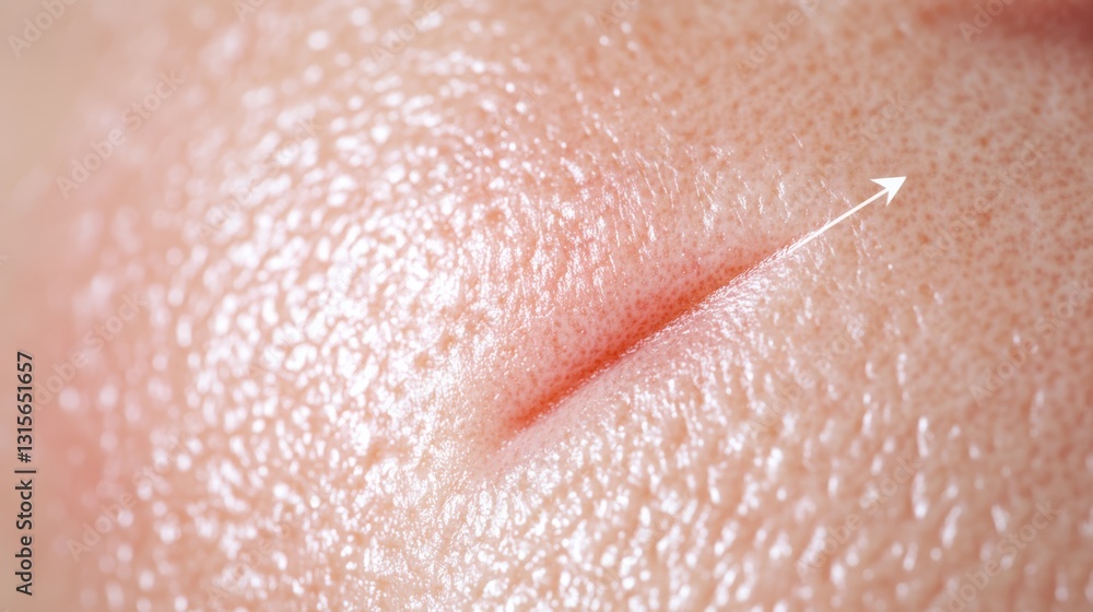 Fototapeta premium close up of inflamed skin with acne and pimples, redness and irritation, copy space.