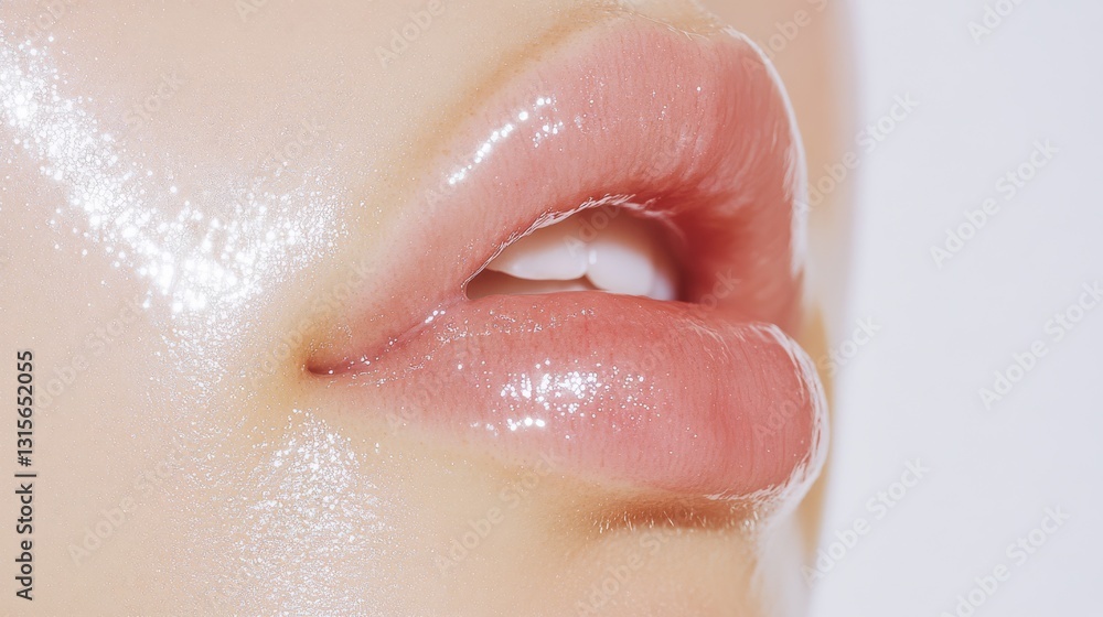 Fototapeta premium A close-up of a woman's cheek with a focus on skin texture and a natural glow.