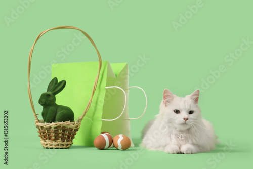 Cute white cat with Easter ...