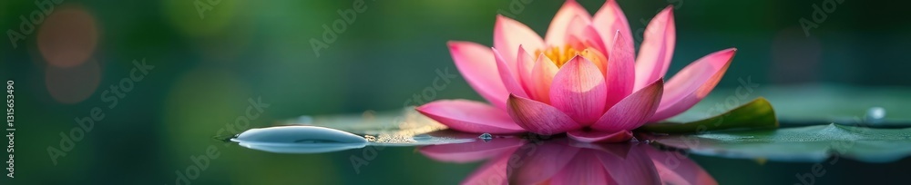 Droplet of water mirrors a flower's petals softly, water, calm, flower Droplet of water mirrors a flower's petals softly, water, calm, flower