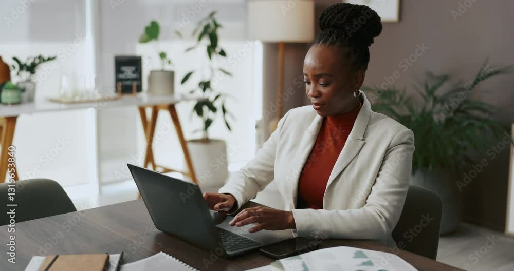 Accountant, office and business black woman on laptop for finance report, research and analytics. Professional, company and person on computer for financial planning, project and typing proposal Accountant, office and business black woman on laptop for finance report, research and analytics. Professional, company and person on computer for financial planning, project and typing proposal