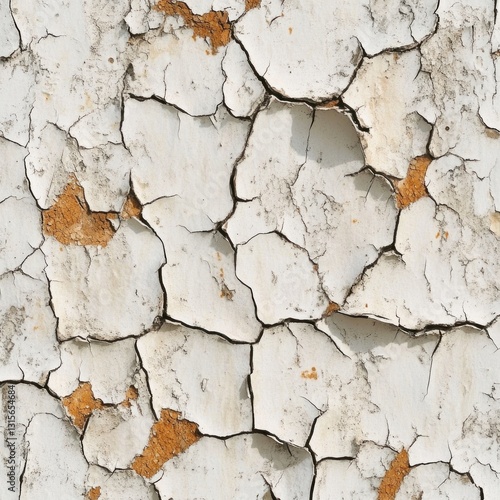 Cracked, peeling white paint on a surface.