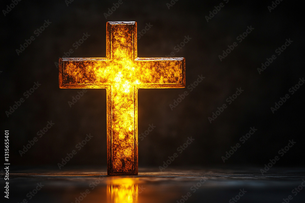 Naklejka premium a glowing golden cross against a black background,