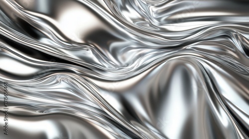 Abstract silver liquid metal background with smooth flowing textures and a reflective metallic sheen, creating a modern and futuristic aesthetic.