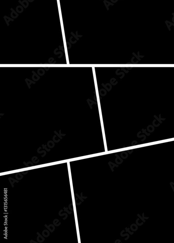 Photo collage frame icon. Collage grid manga, Empty page frame for comic book, photo collage, isolated on transparent background. Picture frame, digital photo wall template, vector illustration.