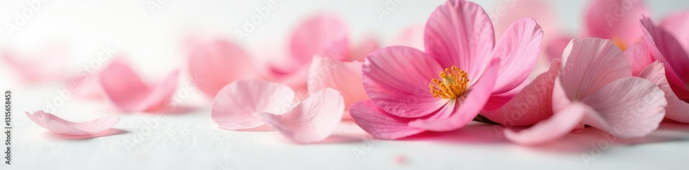 Delicate flower petals unfolding on a white surface, plants, floral Delicate flower petals unfolding on a white surface, plants, floral