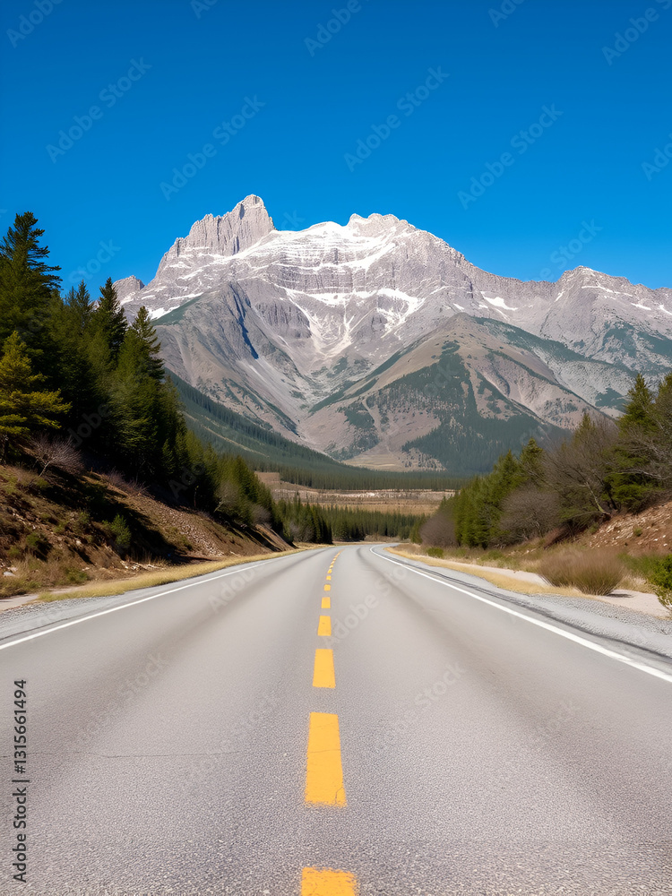 Naklejka premium Empty asphalt road and mountain nature landscape