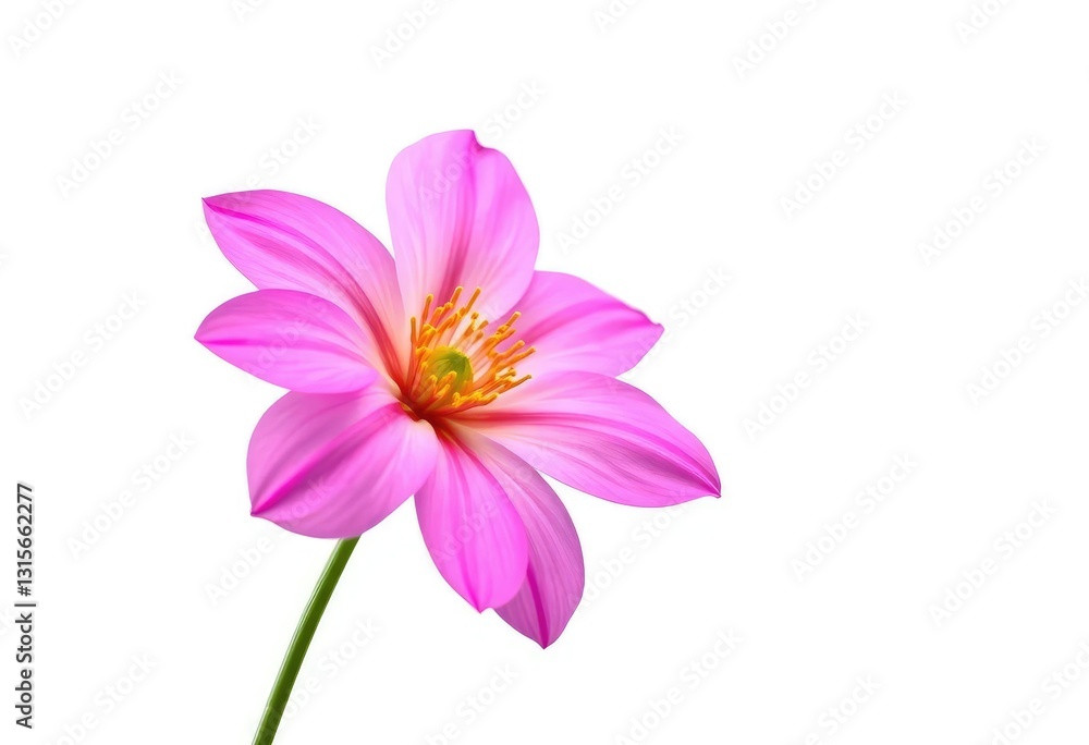 A single, vibrant bloom isolated against a pure white backdrop, delicate, single A single, vibrant bloom isolated against a pure white backdrop, delicate, single